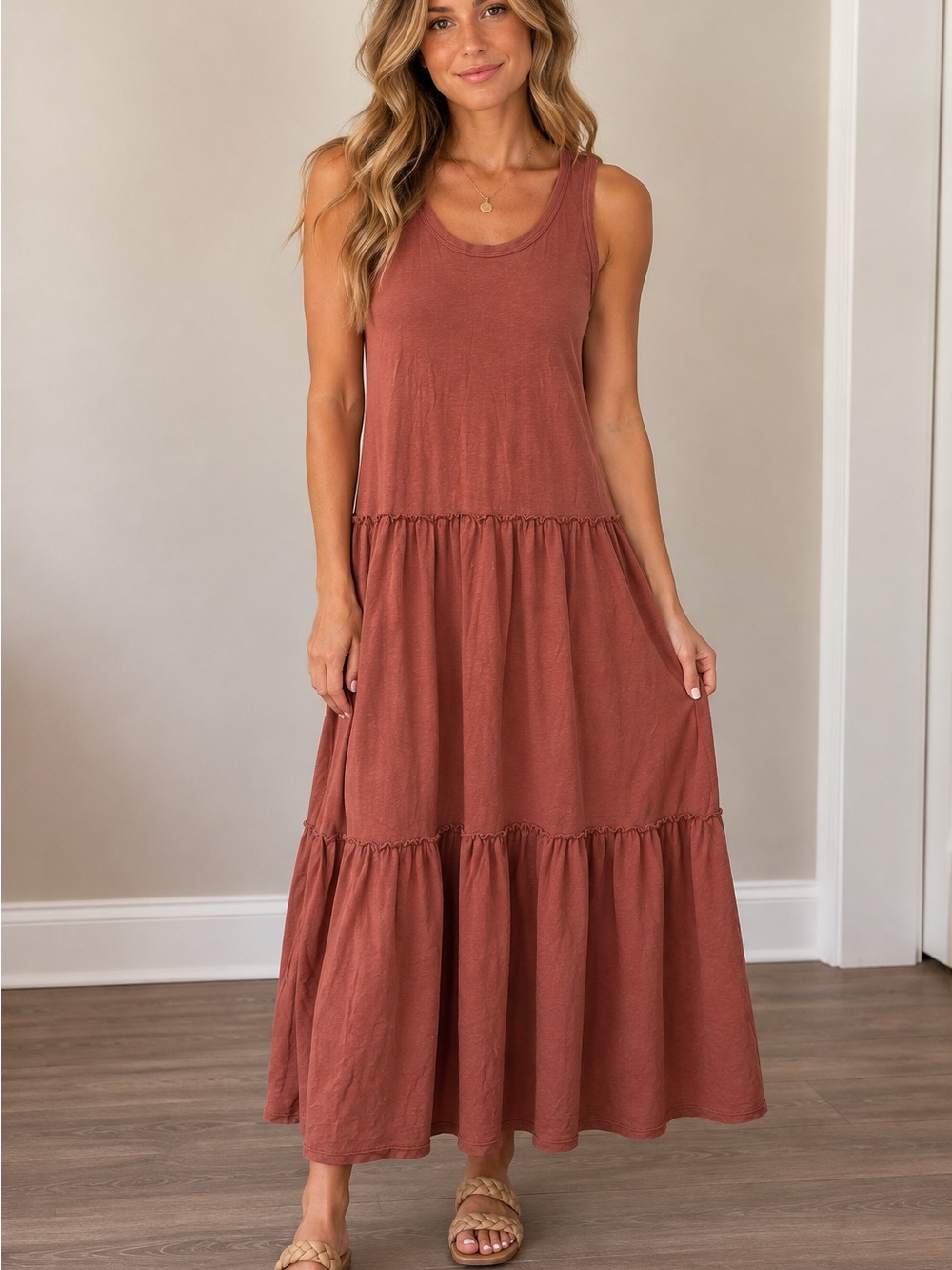 aerie Sleeveless Tiered Maxi Dress in Terracotta